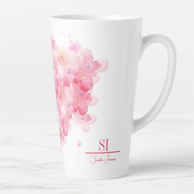 Caneca De Café Latte Monograma Personalizado Latte Mug | Moderno Floral (Direita)