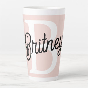 Caneca De Café Latte Monograma Personalizado Moderno e Nome Pastel Rosa