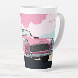 Caneca De Café Latte Monograma Personalizado Rosa Carro Clássico