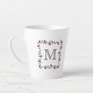 Caneca De Café Latte Monograma preto de Maçã Vermelha Elegante