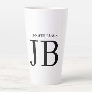 Caneca De Café Latte Monograma Profissional Preto Branco