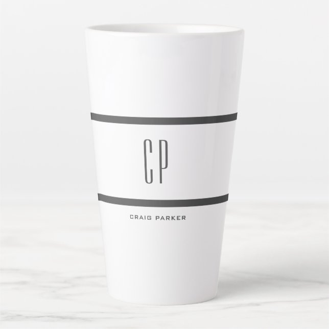 Caneca De Café Latte Monograma Profissional Simples Simples (Frente)