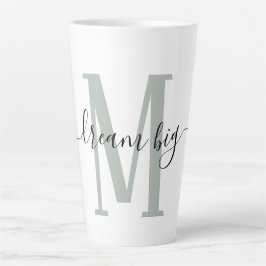 Caneca De Café Latte Monograma Verde de Sonho de Positividade Grande Sá
