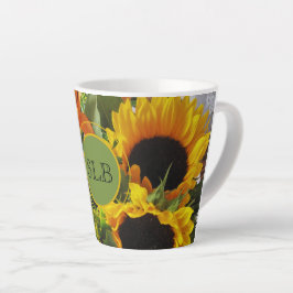 Caneca De Café Latte Monograma Vivid Girassóis Foto Impressão de 12oz