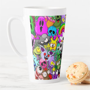 Caneca De Café Latte Monstros - Caracteres Bonitos Padrão de Halloween