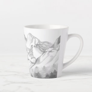 Caneca De Café Latte Montanhas Desenhadas a Lápis em Caneca de Latte