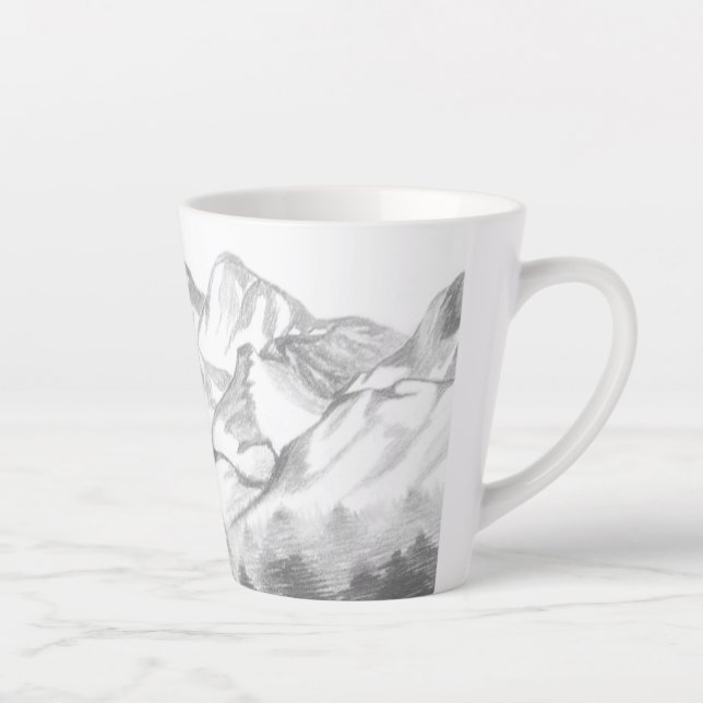 Caneca De Café Latte Montanhas Desenhadas a Lápis em Caneca de Latte (Direita)