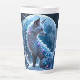 Caneca De Café Latte Moonlit Crystal Fox – Guardian of Silent Dreams.