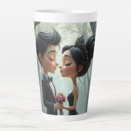 Caneca De Café Latte Moonlit Vows – A Cute Gothic Wedding Moment.