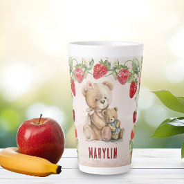 Caneca De Café Latte Morango e Urso