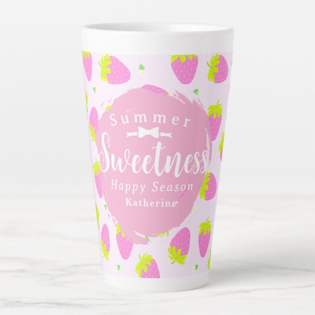 Caneca De Café Latte Morango Rosa (Frente)