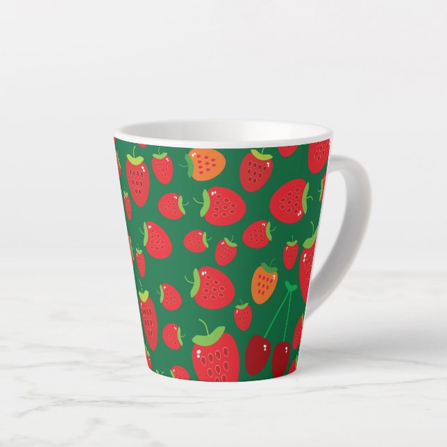 Caneca De Café Latte Morangos (Ângulo direito)