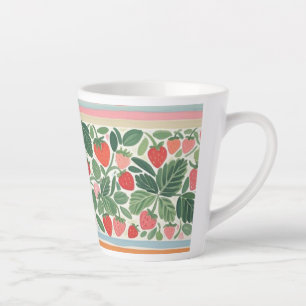 Caneca De Café Latte Morangos Deliciosos em Aquarela