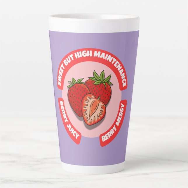 Caneca De Café Latte Morangos Doces e Suculentos Fruta de Verão  (Frente)