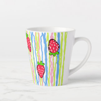 Caneca De Café Latte Morangos e Listras Fofo País