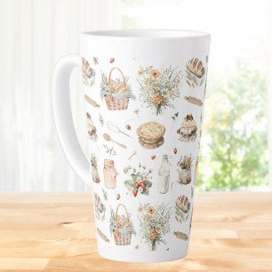 Caneca De Café Latte Morangos Florais Aquarela Caprichosa País