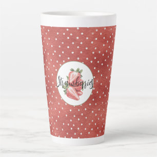 Caneca De Café Latte Morangos Pontos Brancos Vermelhos Fruta  