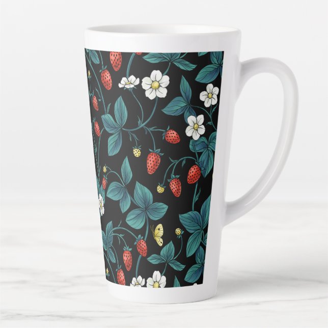 Caneca De Café Latte Morangos selvagens vermelhos/amarelos/azuis/pretos (Direita)