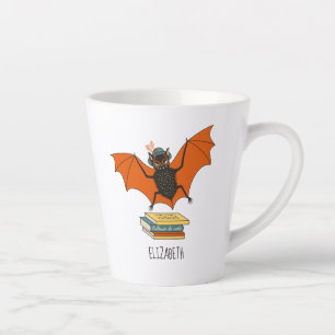 Caneca De Café Latte Morcego Leitor   Bibliotecário Caprichoso com Livr