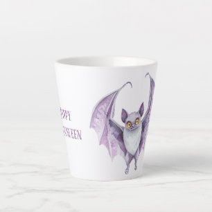 Caneca De Café Latte Morcego Roxo Halloween Assustador