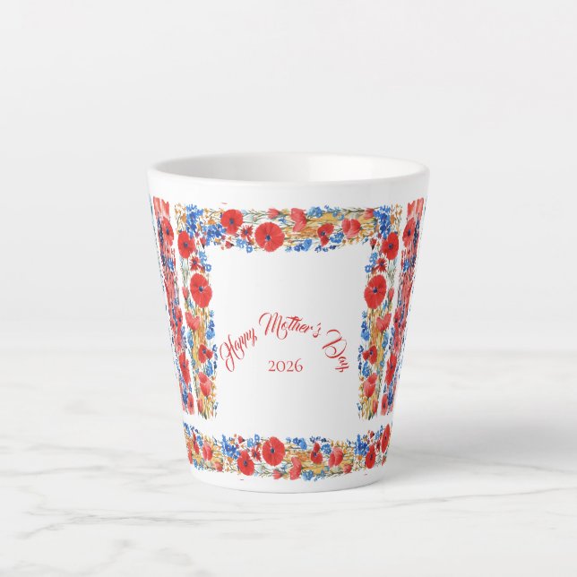 Caneca De Café Latte Mother's Day 2026 Brush Strokes Wildflowers (Frente)