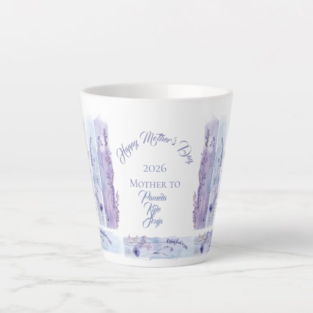 Caneca De Café Latte Mother's Day 2026 Brush Strokes Wildflowers  (Frente)