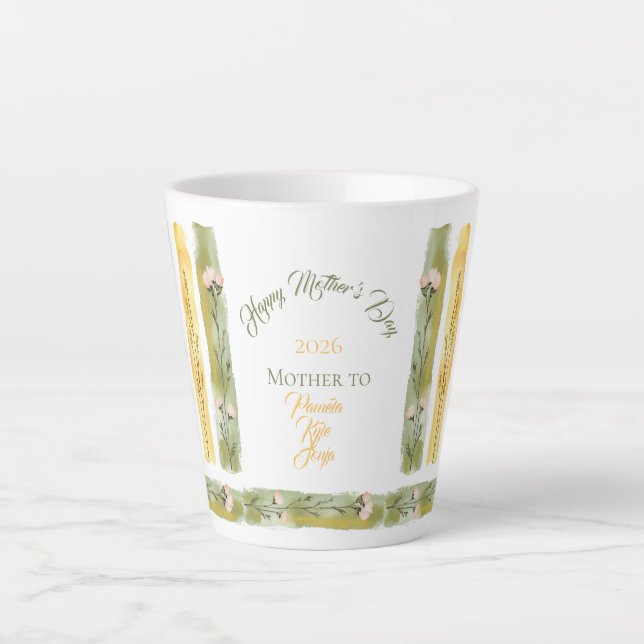 Caneca De Café Latte Mother's Day 2026 Brush Strokes Wildflowers  (Frente)