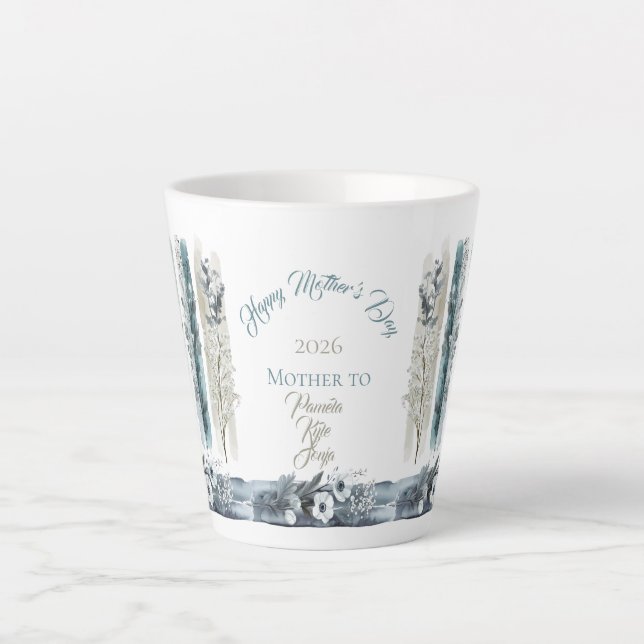 Caneca De Café Latte Mother's Day 2026 Brush Strokes Wildflowers  (Frente)