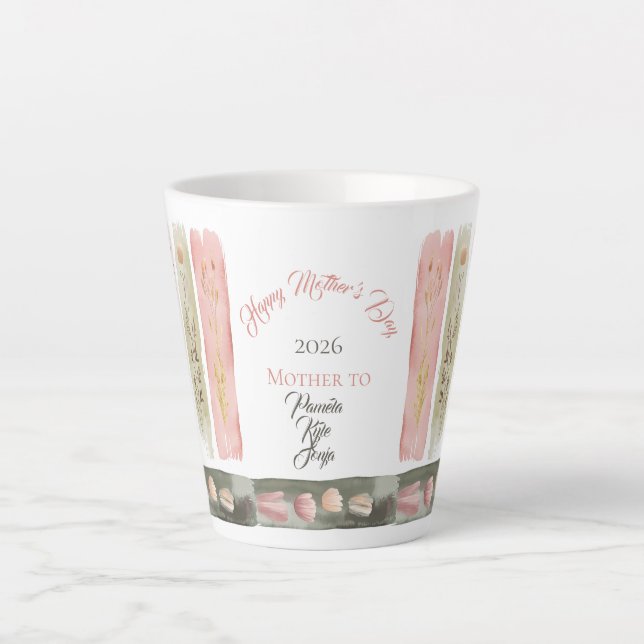 Caneca De Café Latte Mother's Day 2026 Brush Strokes Wildflowers  (Frente)