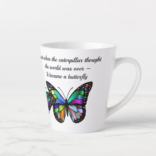 Caneca De Café Latte Motivação Inspiracional de Cotação de Borboleta (Direita)