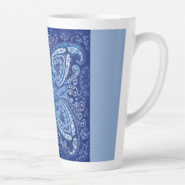 Caneca De Café Latte Motivo Paisley Azul Monocromático