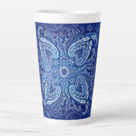 Caneca De Café Latte Motivo Paisley Azul Monocromático