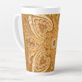 Caneca De Café Latte Motivo Paisley Dourado Monocromático