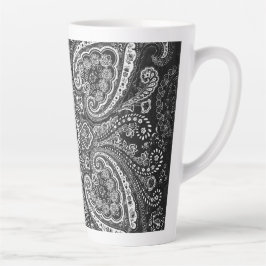 Caneca De Café Latte Motivo Paisley Preto Monocromático