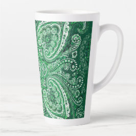 Caneca De Café Latte Motivo Paisley Verde Monocromático