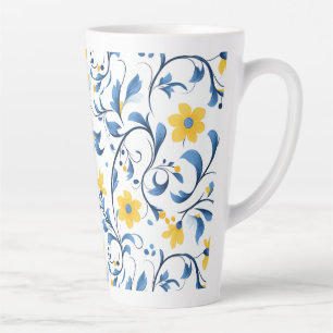 Caneca De Café Latte motivos folclóricos florais ucranianos.
