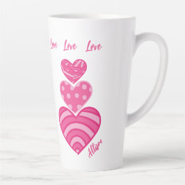Caneca De Café Latte Mug de Amor Moderno, 3 Corações Rosa