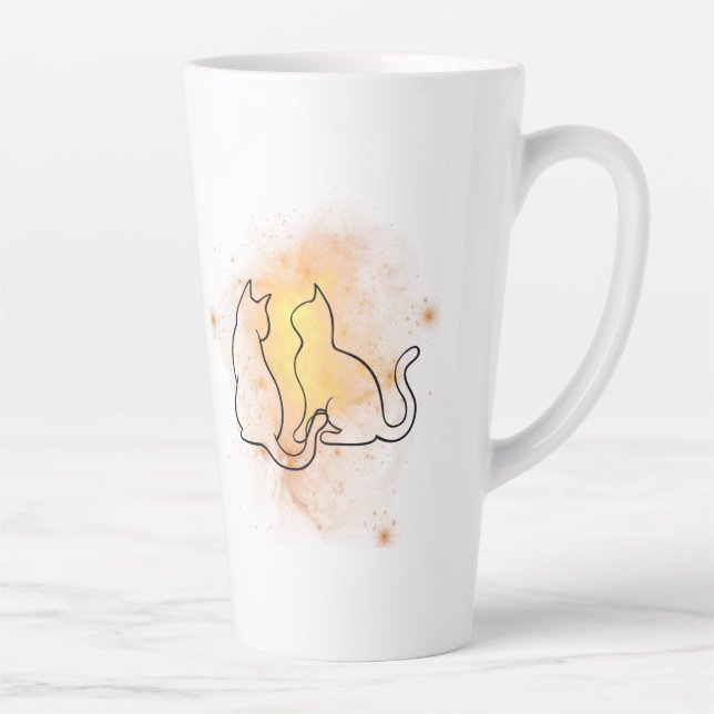 Caneca De Café Latte Mug de Gato de Aquarela (Direita)