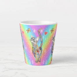 Caneca De Café Latte Mug Gato-Arco-Íris, Cujo Cóter e Colorir