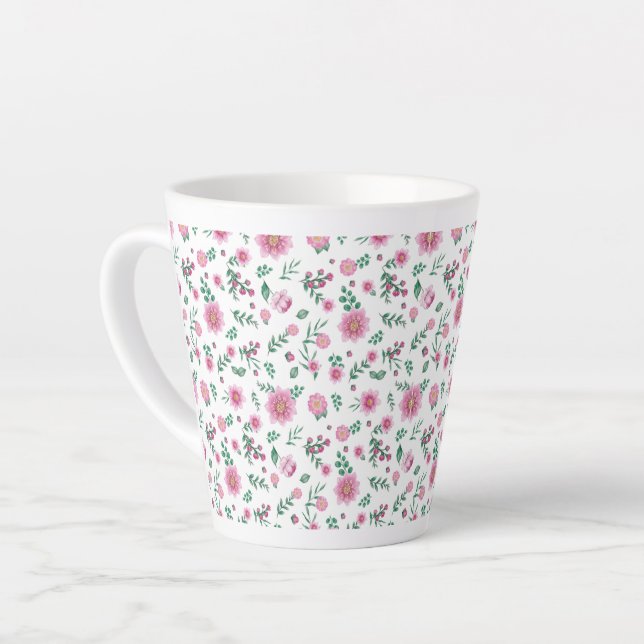 Caneca De Café Latte Muitas Rosas Cor-de-Rosa (Ângulo esquerdo)