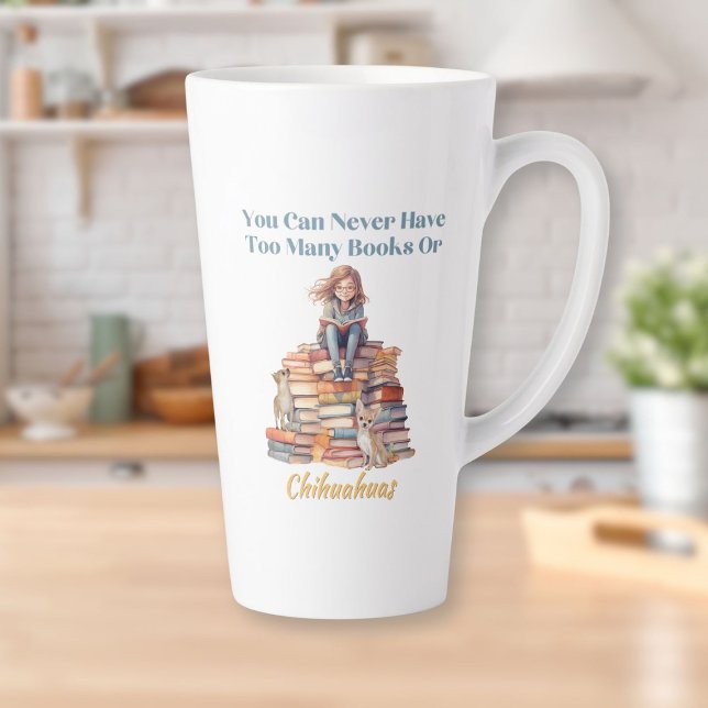 Caneca De Café Latte Muitos livros ou Chihuahuas (Too Many Books or Chihuahuas Latte Mug)