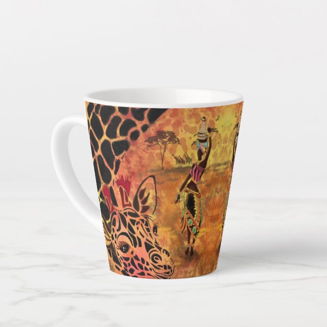 Caneca De Café Latte Mulher africana e Girafa Latte Mug (Ângulo esquerdo)