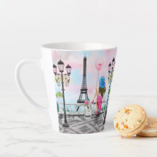 Caneca De Café Latte Mulher Em Paris Torre Eiffel Latte Mug