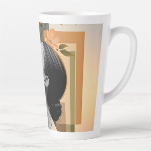 Caneca De Café Latte Mulher Minimalista Perfil com Elegância Botânica