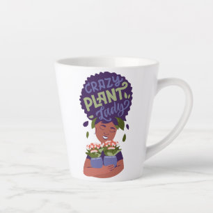 Caneca De Café Latte Mulher Negra Dama de Planta Louca, Plantas de Abra