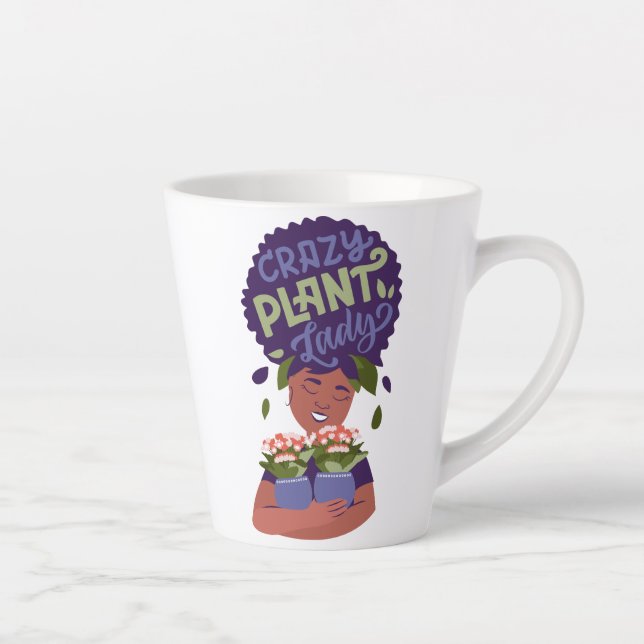 Caneca De Café Latte Mulher Negra Dama de Planta Louca, Plantas de Abra (Direita)