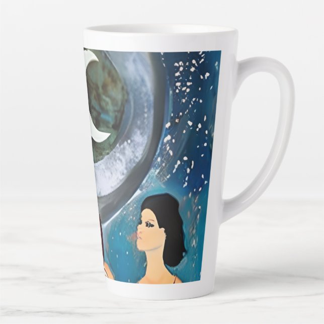 Caneca De Café Latte Mulheres olhando para a Trabalho de arte da lua (Direita)