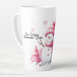 Caneca De Café Latte Mundo de flocos de neve rosa de Natal