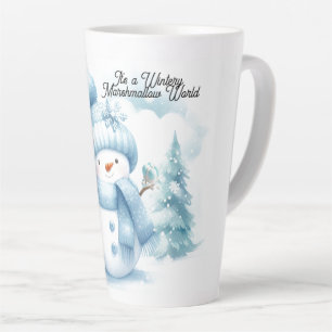 Caneca De Café Latte Mundo de Marshmallow Homem de Neve Azul