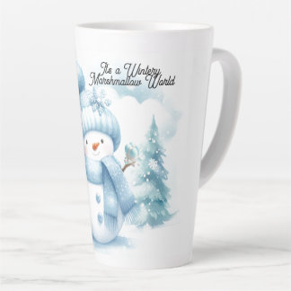 Caneca De Café Latte Mundo de Marshmallow Homem de Neve Azul